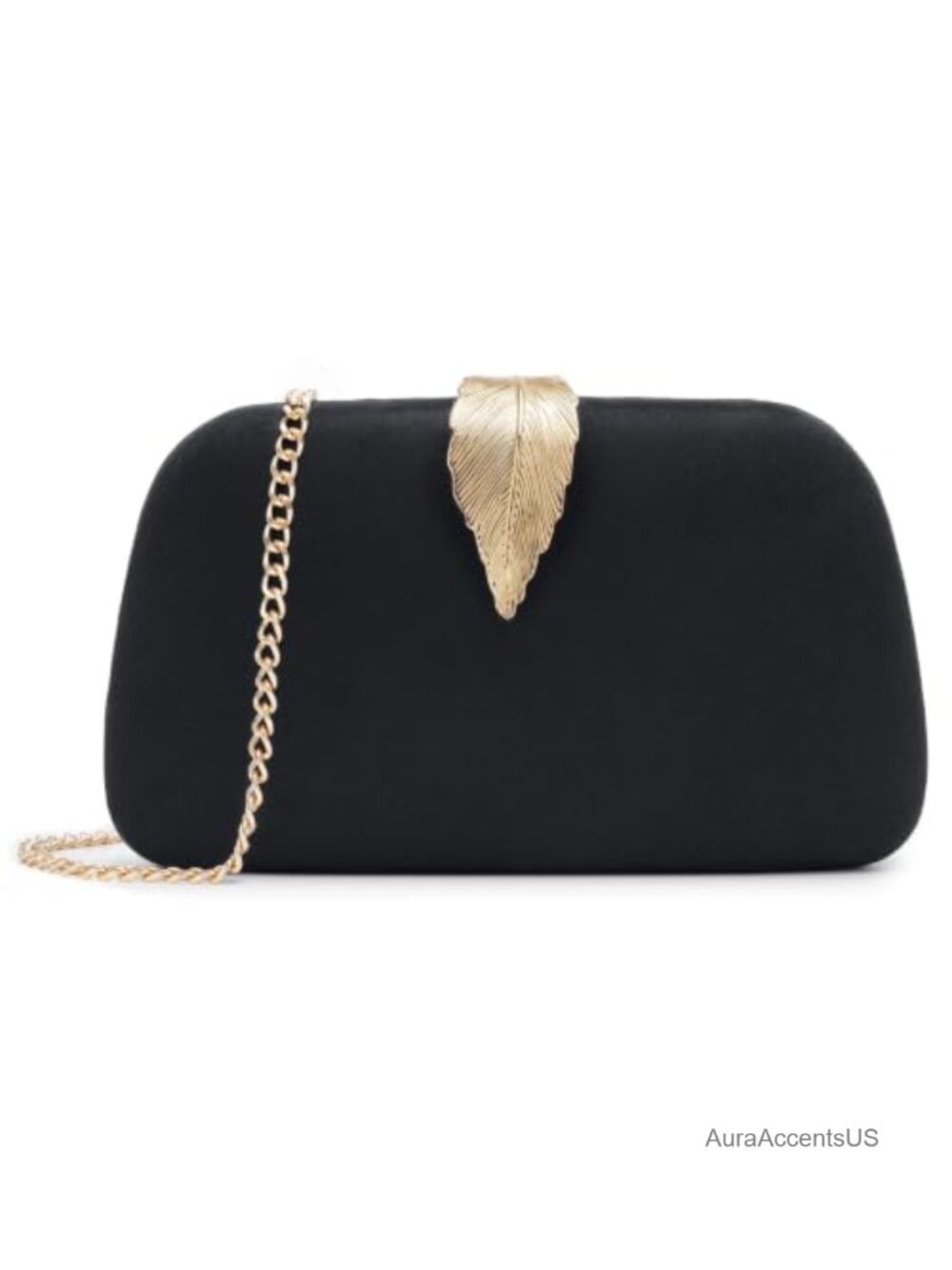 Suede Evening Clutch Purse Gold Leaves Clasp Shoulder Bag